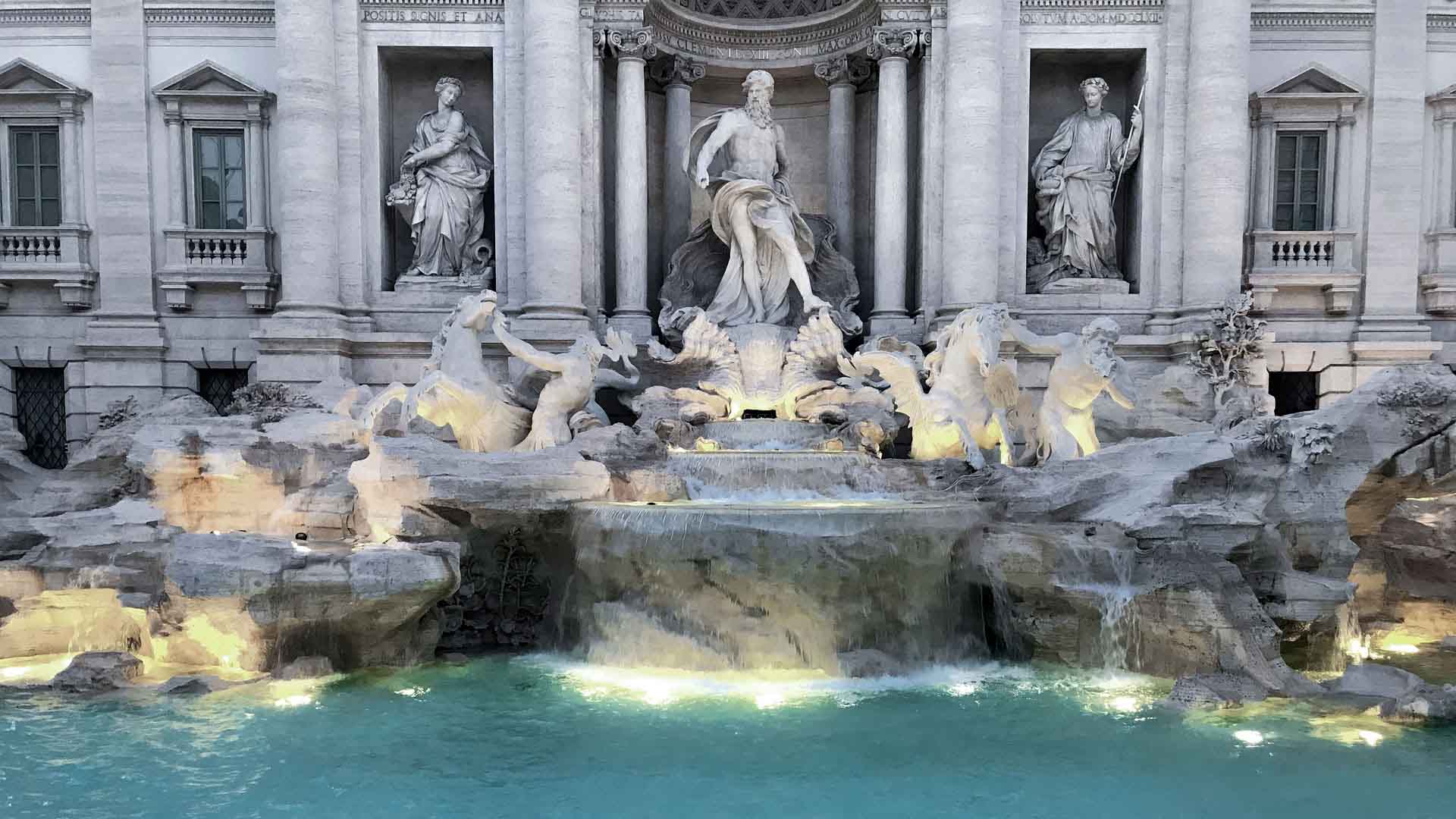 the-Trevi-Fountain-at-dusk